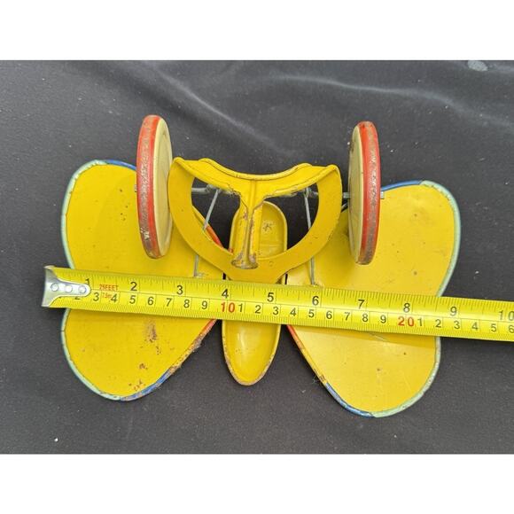 Vtg 1950’s J. Chein & Co. Tin Litho Butterfly Push Toy w Stick Flaps Wings- T24 - Picture 7 of 11